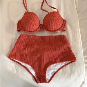 Women's Red Textured Bikini Set